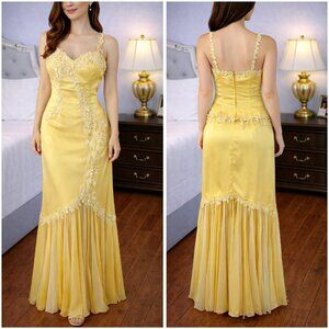 Jovani Y2K Yellow Lace Two PIece Formal Gown $395